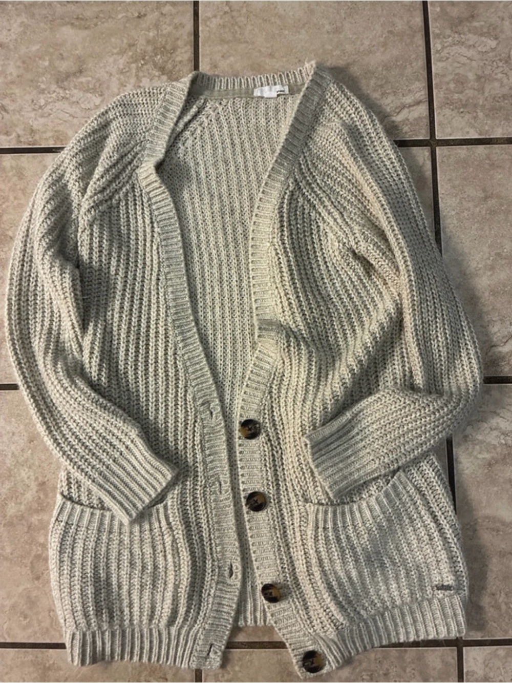 Garage Cream Chunky Ribbed Button-Front Cardigan